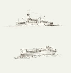 illustration of ship and boat