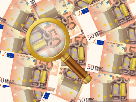 magnifier on fifty euro background