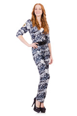 Woman soldier isolated on white