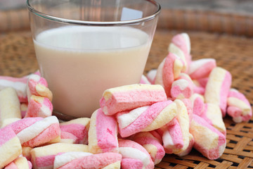 fresh milk and pink marshmallows