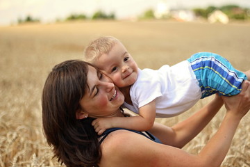 Mother and son in grain