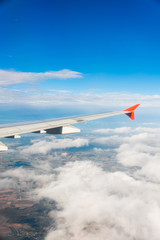 Airplane wing out of window