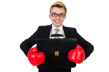 Young businessman boxer isolated on white
