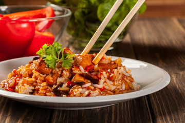 Sweet and sour chicken with rice