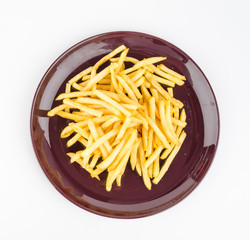 French fries dish isolated white background