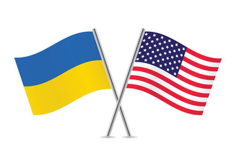 Ukrainian and American flags.