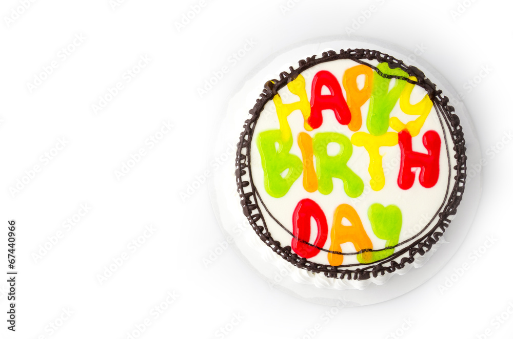 Wall mural Happy birthday cake isolated on white