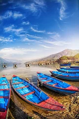 Printed kitchen splashbacks Nepal Boats in Pokhara lake