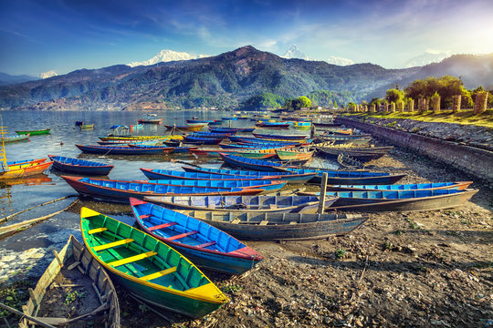 Boats in Pokhara lake