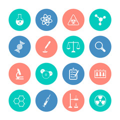 Chemistry icons on color circles