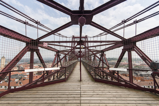 Orange iron bridge in Bizkaia, Portugalete, Spain