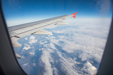 Airplane wing out of window