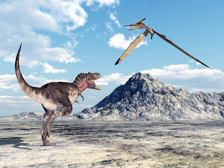 Dinosaur Tarbosaurus and Pterosaur Pteranodon © Michael Rosskothen