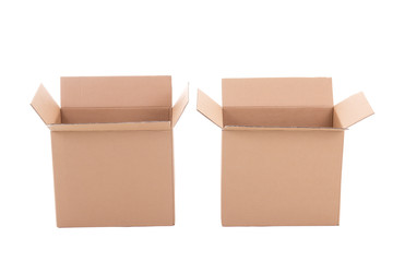 open brown corrugated cardboard boxes over white