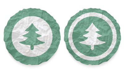 two icons with texture crumpled paper and tree symbol