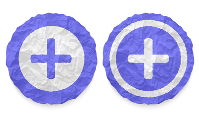 two icons with texture crumpled paper and plus symbol