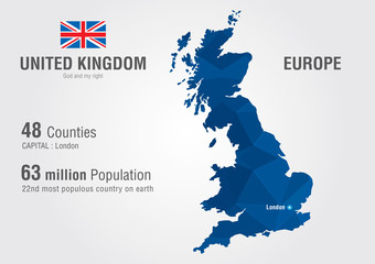 United Kingdom world map. England map with pixel diamond texture