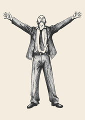 Sketch illustration of a businessman standing with open arms
