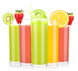 tasty summer fruit drinks in glass with splash
