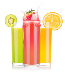 tasty summer fruit drinks in glass with splash