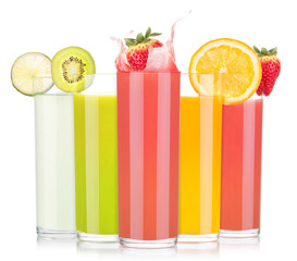 tasty summer fruit drinks in glass with splash