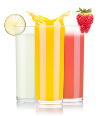 tasty summer fruit drinks in glass with splash
