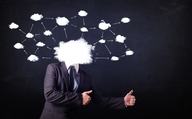 Business man with cloud network head