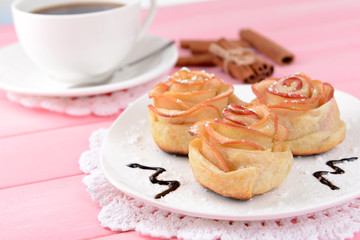 Tasty  puff pastry with apple shaped roses