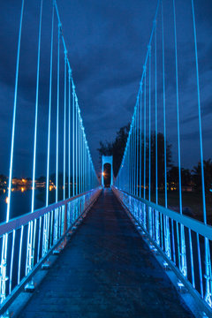 The Metal Rope Bridge  In The Park At Twilight Time