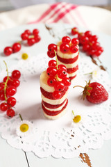 Stack of sliced fruits on table, close up