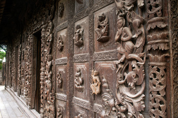 Wood carving at Shwenandaw Monastery in Mandalay,Myanmar.