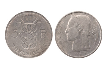 1950 Belgium 5 francs coin