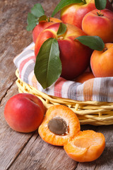 apricot halves closeup on background baskets of fruit
