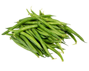 Fresh green or string beans on white