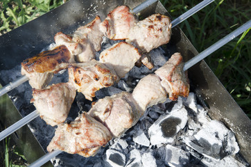 The shish kebab on skewers