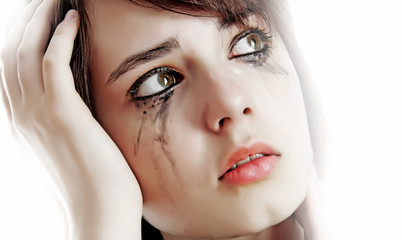 Fototapeta na wymiar crying sad young girl