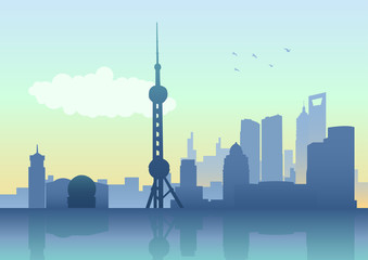Fototapeta premium Silhouette illustration of Shanghai skyline