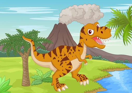 Prehistoric scene with tyrannosaurus cartoon