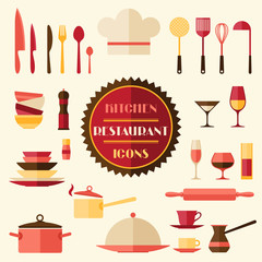 Kitchen and restaurant icons. Set of utensils.