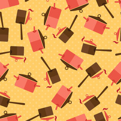 Seamless pattern with restaurant and kitchen utensils.