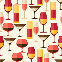 Restaurant or bar seamless pattern with different glasses.