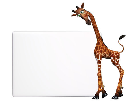 cartoon giraffe with a blank sign