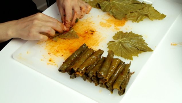 Turkish cuisine. Homemade Sarma - Rice wrapped in grape leaves