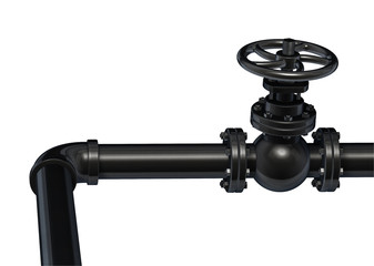 Industrial black pipe valve. Isolated on white