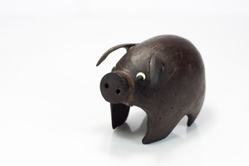 Pig  made of wood in Thailand. It is a wood toy.