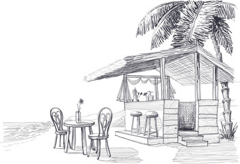 Beach bar vector sketch