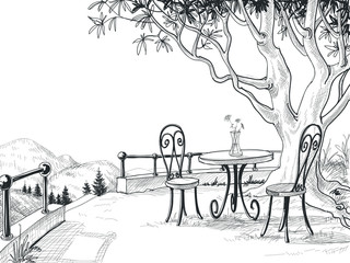 Restaurant terrace sketch
