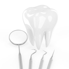 dentist tools and tooth