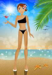 Woman with drink on the beach