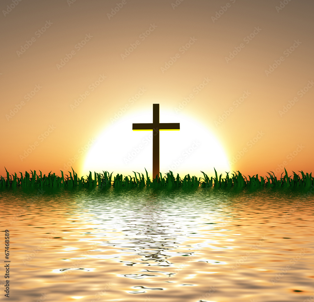 Wall mural sunset or sunrise with cross